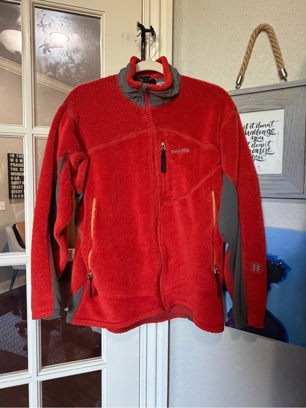 Patagonia R Series Fleece Jacket Men’s Large Orange-Red Gray Full Zip